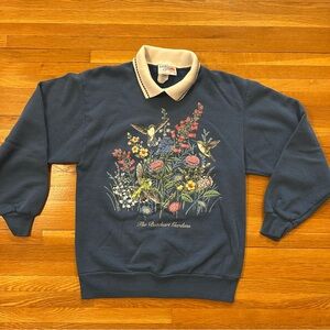 The Butchart Gardens Floral Crewneck Sweatshirt - Navy with Cream Collar